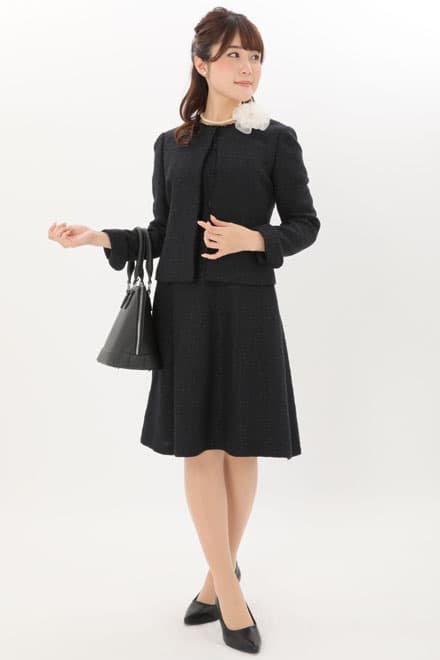 ネイビー×ラメ入りツイードのAラインセレモニースーツセット