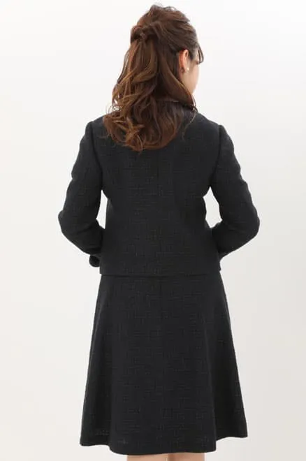 ネイビー×ラメ入りツイードのAラインセレモニースーツセット