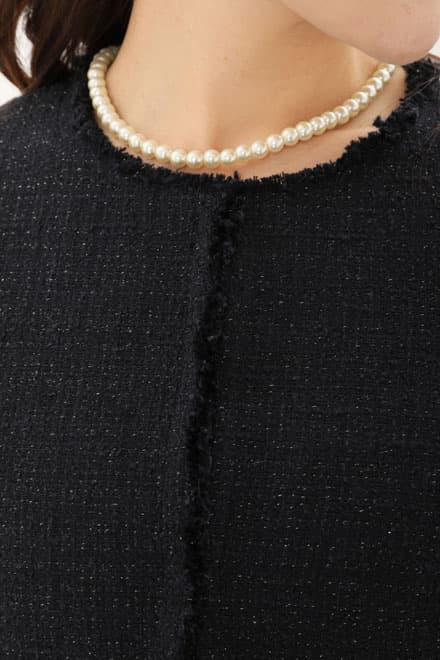 ネイビー×ラメ入りツイードのAラインセレモニースーツセット