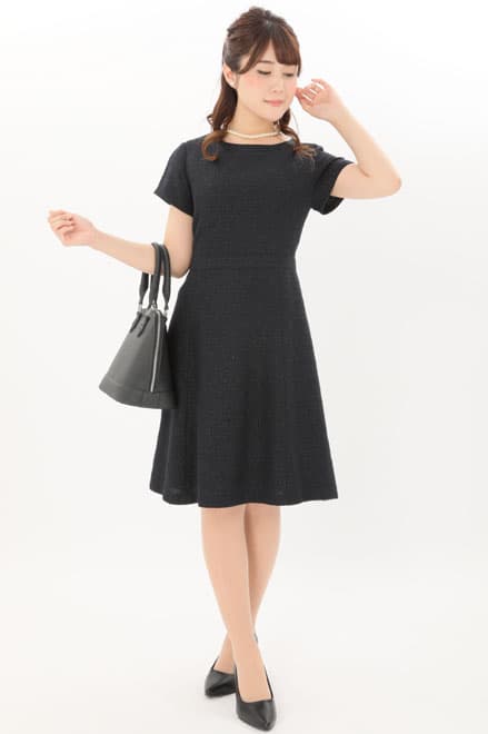 ネイビー×ラメ入りツイードのAラインセレモニースーツセット