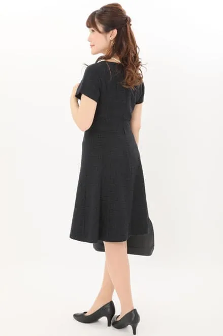 ネイビー×ラメ入りツイードのAラインセレモニースーツセット