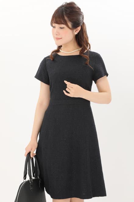 ネイビー×ラメ入りツイードのAラインセレモニースーツセット