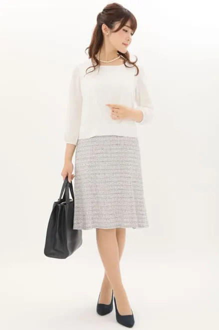 ホワイト×ピンクのシフォントップスセレモニースーツセット