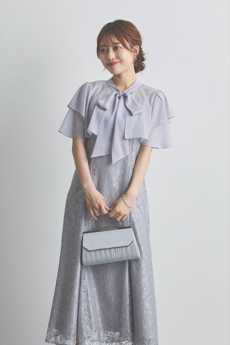 メタルチェーンのリボンイヤリング(シルバー)