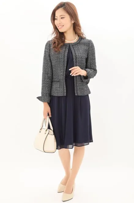 ネイビーの七分袖ワンピースセレモニーセット