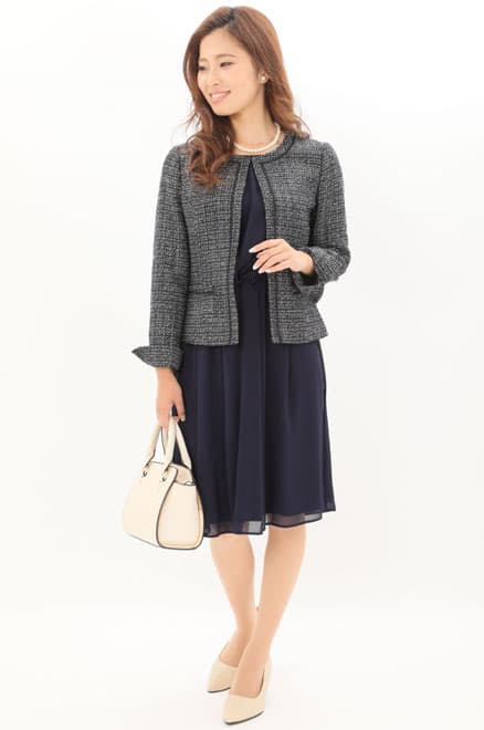 ネイビーの七分袖ワンピースセレモニーセット