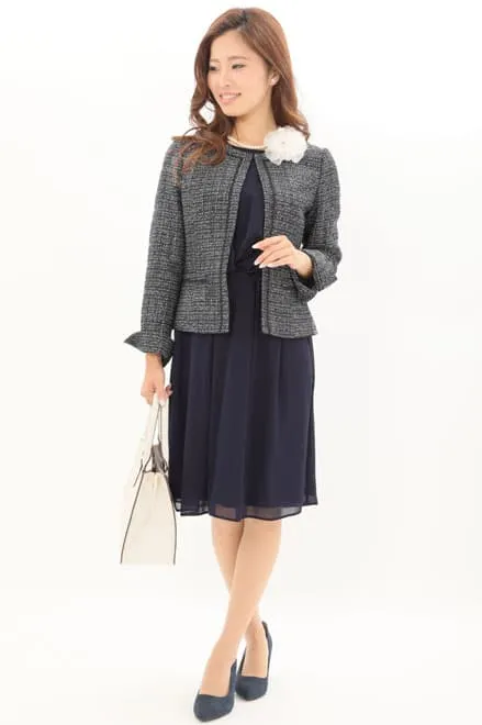 ネイビーの七分袖ワンピースセレモニーセット