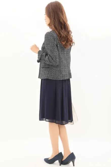 ネイビーの七分袖ワンピースセレモニーセット