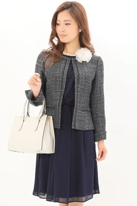 ネイビーの七分袖ワンピースセレモニーセット