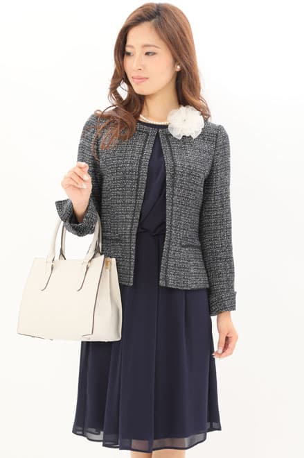 ネイビーの七分袖ワンピースセレモニーセット