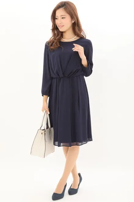 ネイビーの七分袖ワンピースセレモニーセット