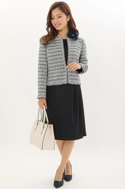 ブラックの七分袖インバーテッドタックセレモニースーツセット