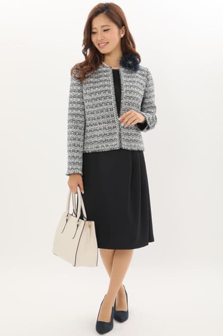 ブラックの七分袖インバーテッドタックセレモニースーツセット