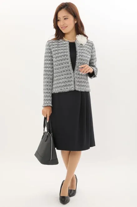 ブラックの七分袖インバーテッドタックセレモニースーツセット