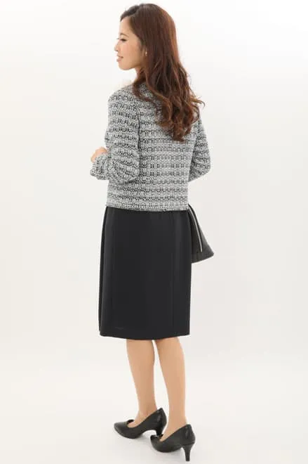 ブラックの七分袖インバーテッドタックセレモニースーツセット