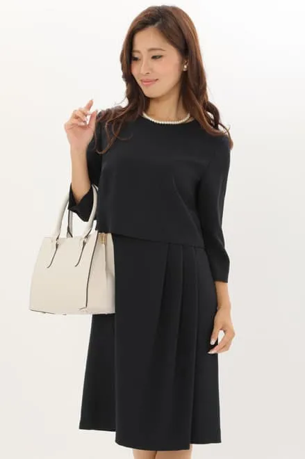 ブラックの七分袖インバーテッドタックセレモニースーツセット