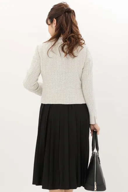 ブラックのプリーツワンピースフリンジジャケット付きセレモニースーツセット