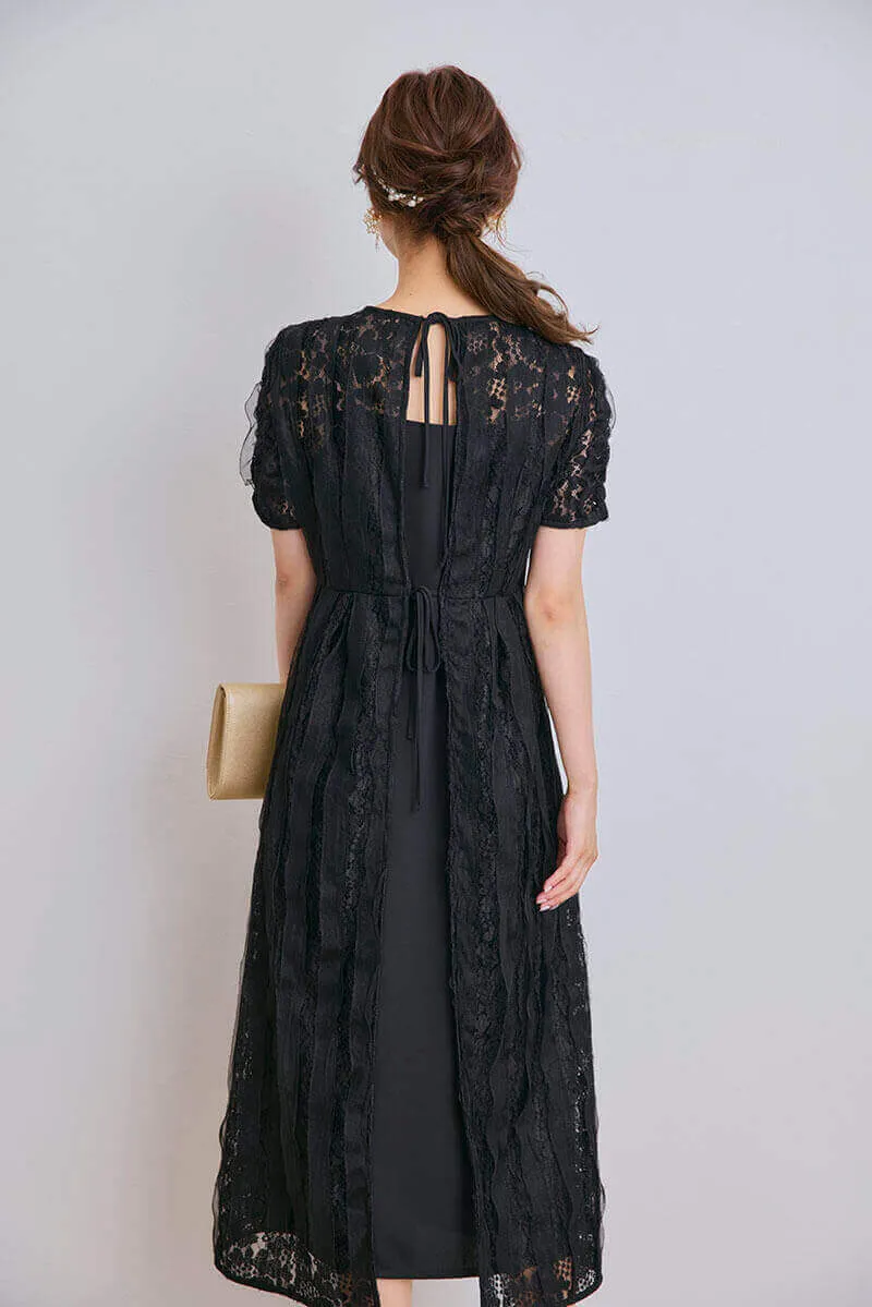 ブラックのリボンチュールエプロンドレス