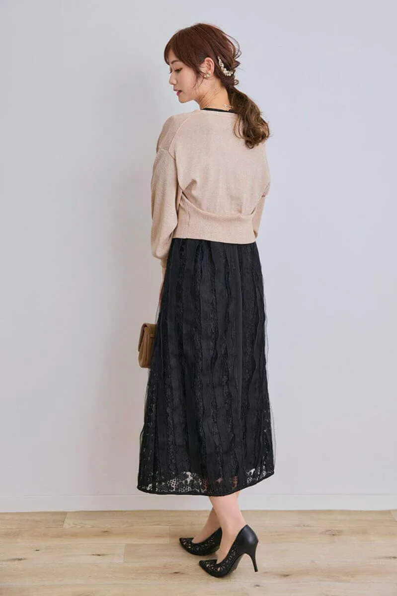 ブラックのリボンチュールエプロンドレス