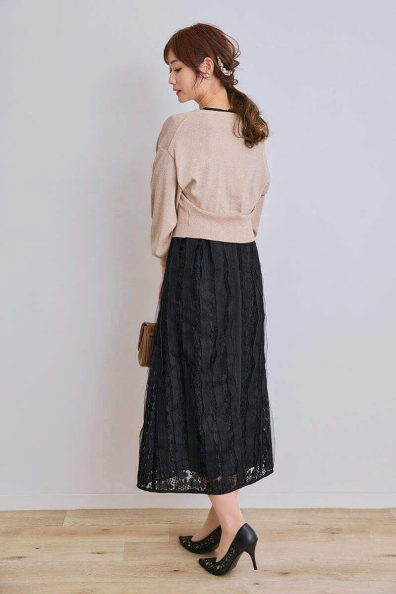 ブラックのリボンチュールエプロンドレス