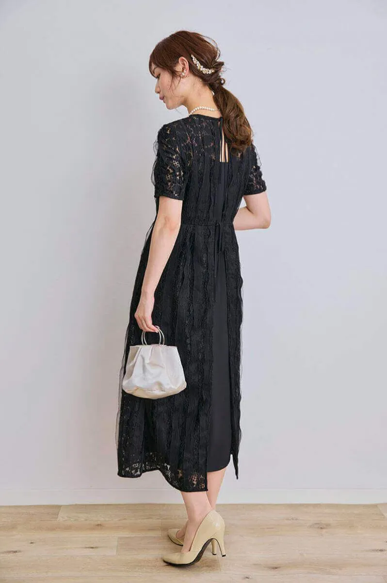 ブラックのリボンチュールエプロンドレス