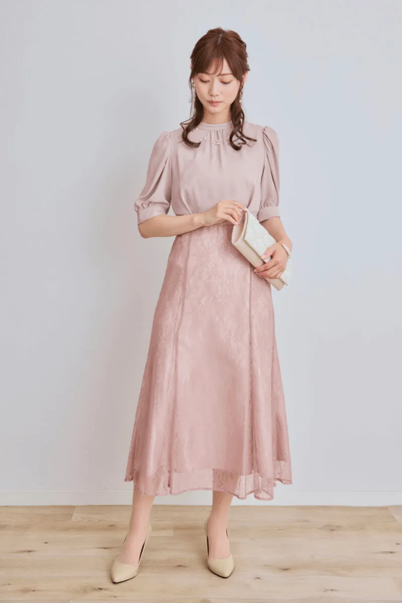 ピンクのプチハイネックマーメイドドレス