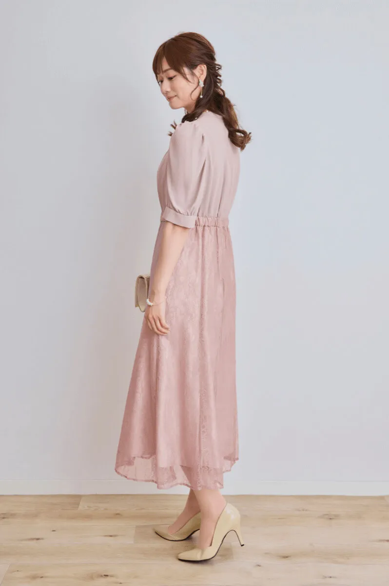 ピンクのプチハイネックマーメイドドレス