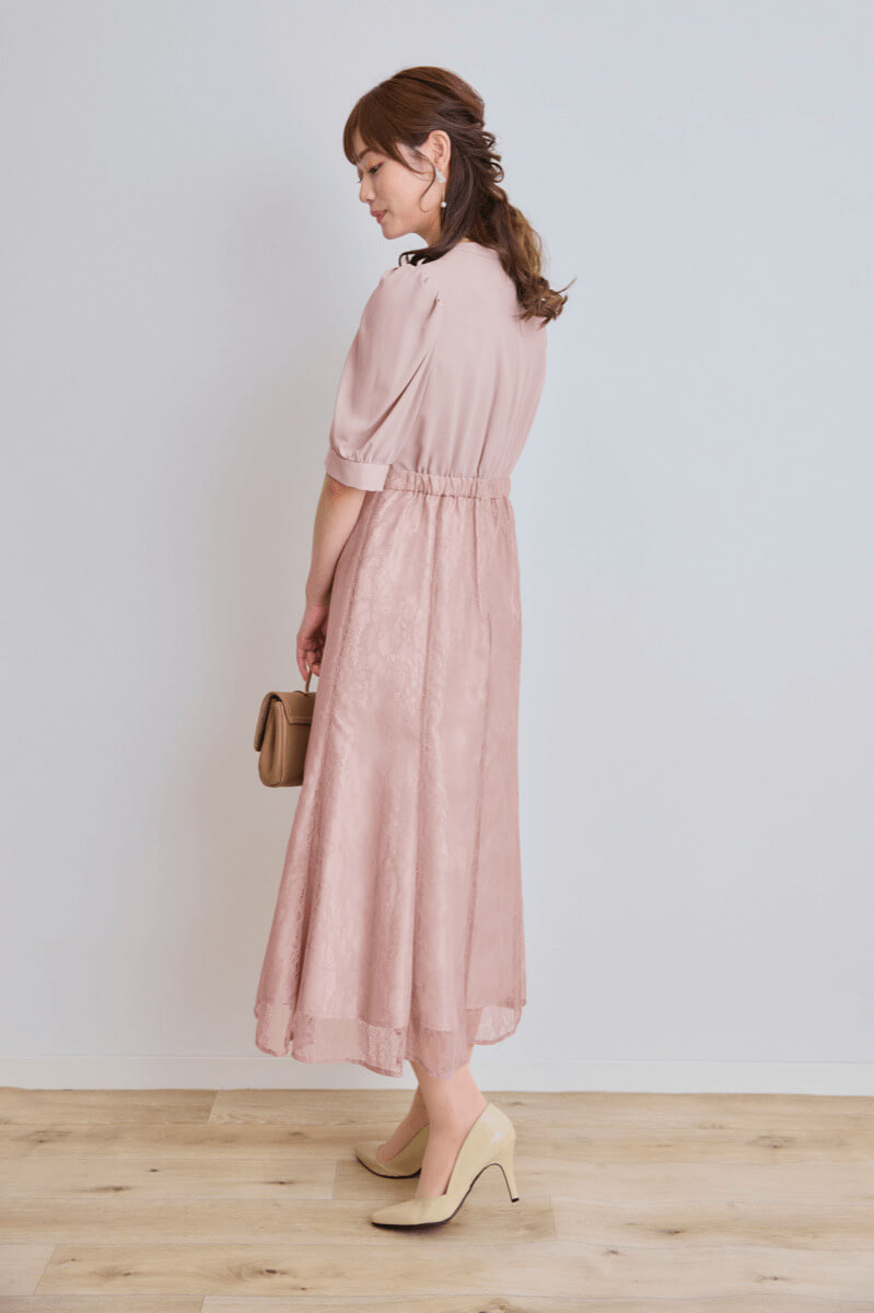 ピンクのプチハイネックマーメイドドレス