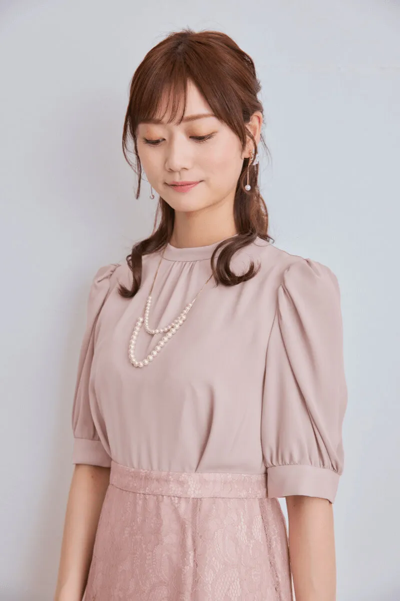 ピンクのプチハイネックマーメイドドレス