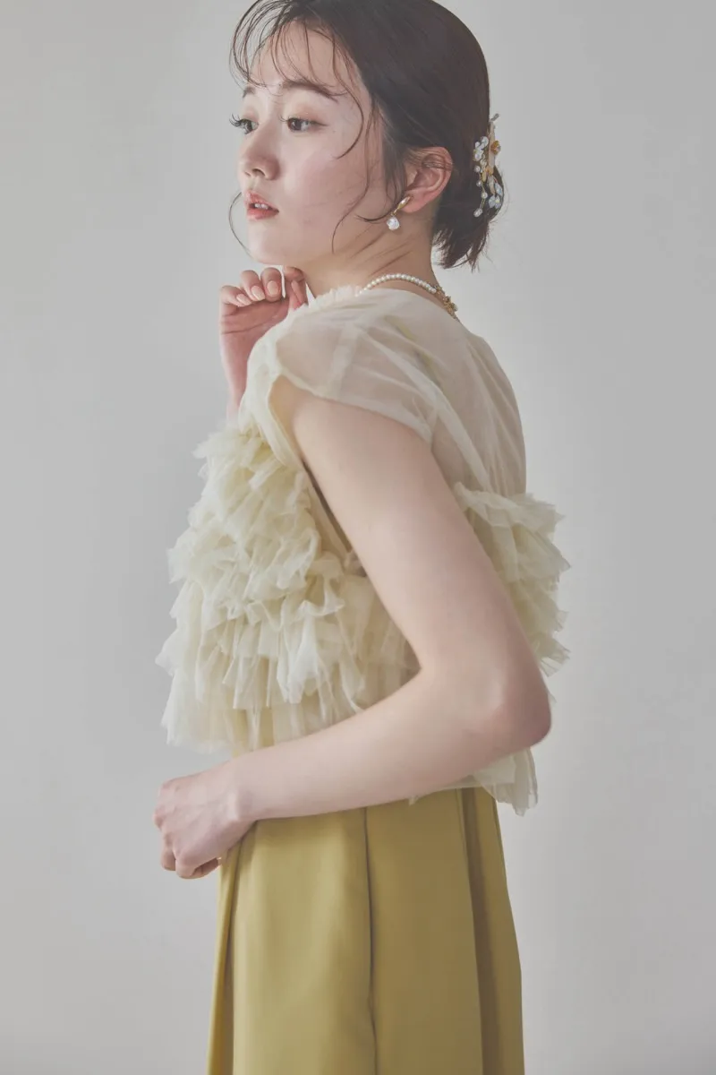 イエローチュールフリルオールインワンドレス