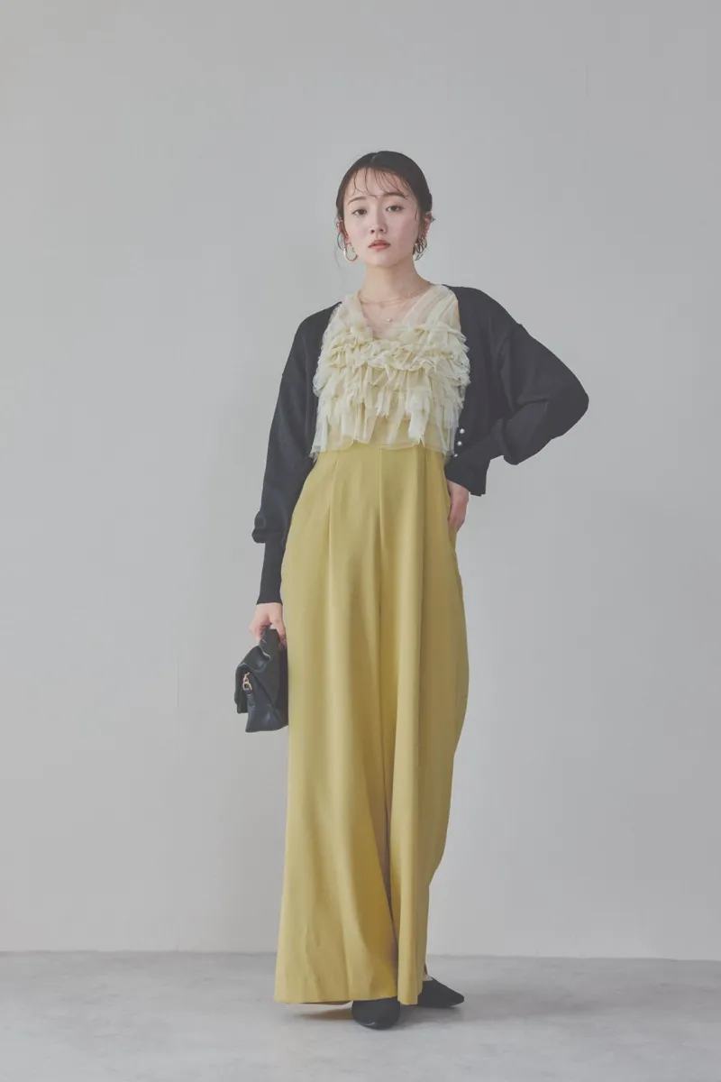 イエローチュールフリルオールインワンドレス