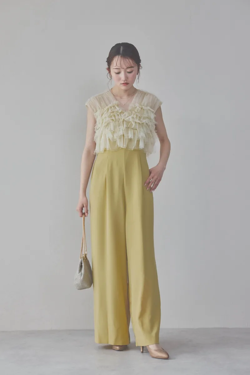 イエローチュールフリルオールインワンドレス