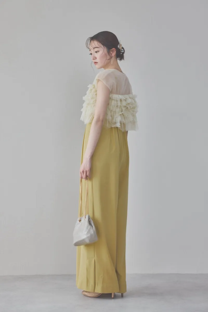 イエローチュールフリルオールインワンドレス