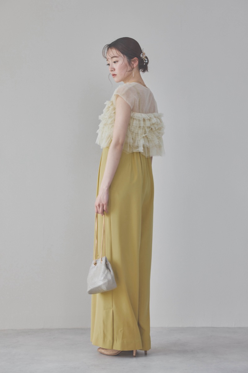 イエローチュールフリルオールインワンドレス