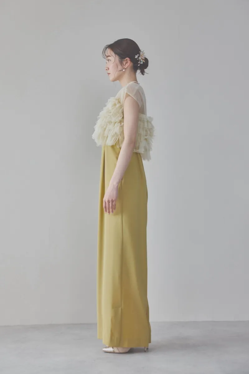 イエローチュールフリルオールインワンドレス