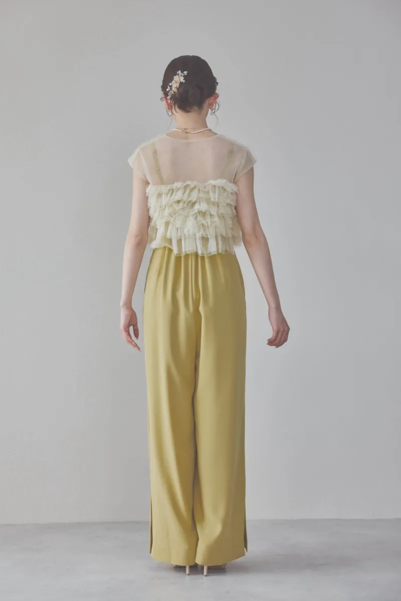 イエローチュールフリルオールインワンドレス