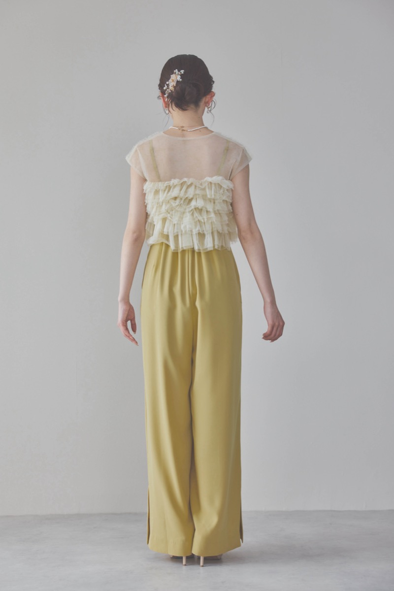 イエローチュールフリルオールインワンドレス