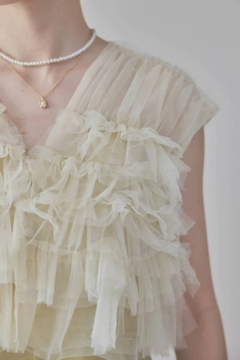 イエローチュールフリルオールインワンドレス