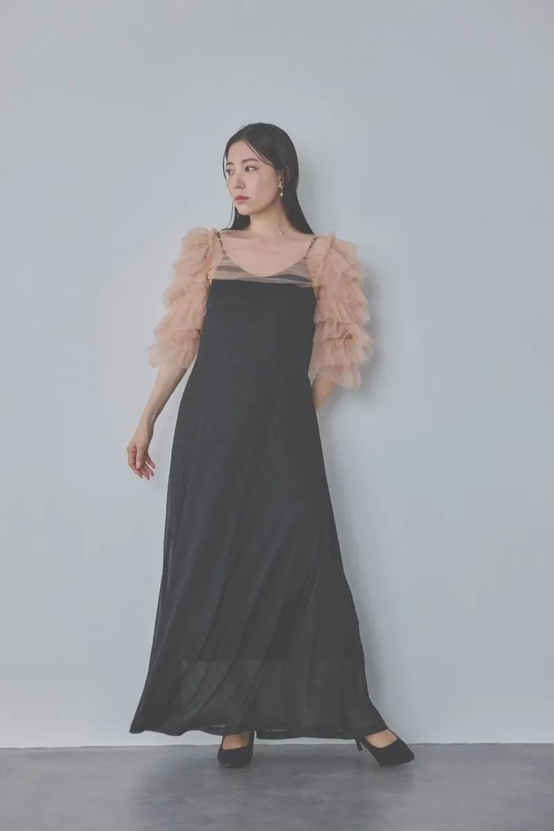 ブラックのティアードフリルボレロドレス