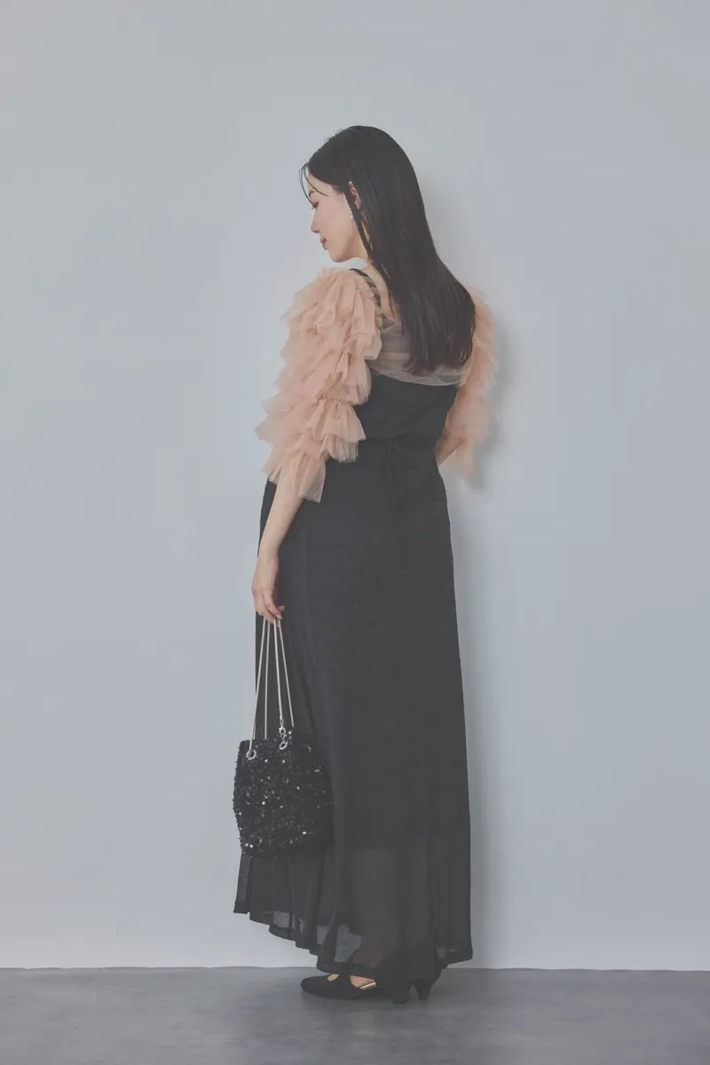 ブラックのティアードフリルボレロドレス