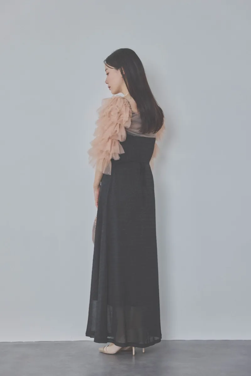 ブラックのティアードフリルボレロドレス
