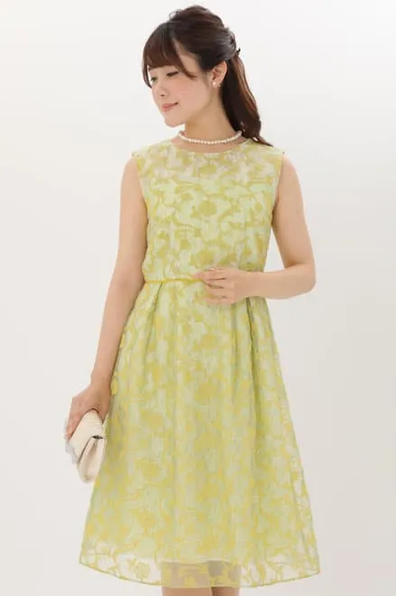 イエローのオーガンジー刺繍ドレス