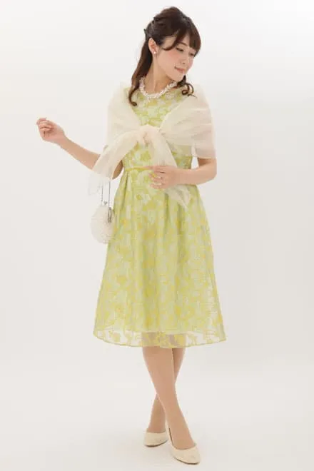 イエローのオーガンジー刺繍ドレス
