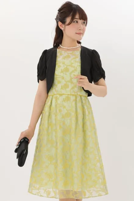 イエローのオーガンジー刺繍ドレス