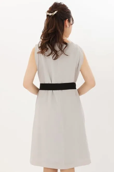 ライトグレー×ブラックのスリット切替ドレス