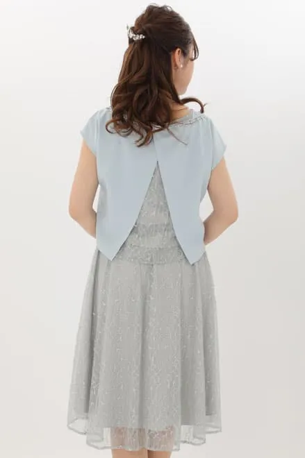 ブルーのビジュートップス付き2wayレースドレス