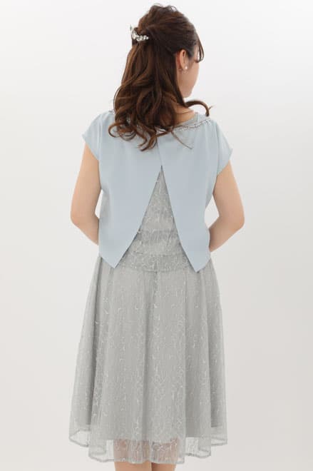 ブルーのビジュートップス付き2wayレースドレス