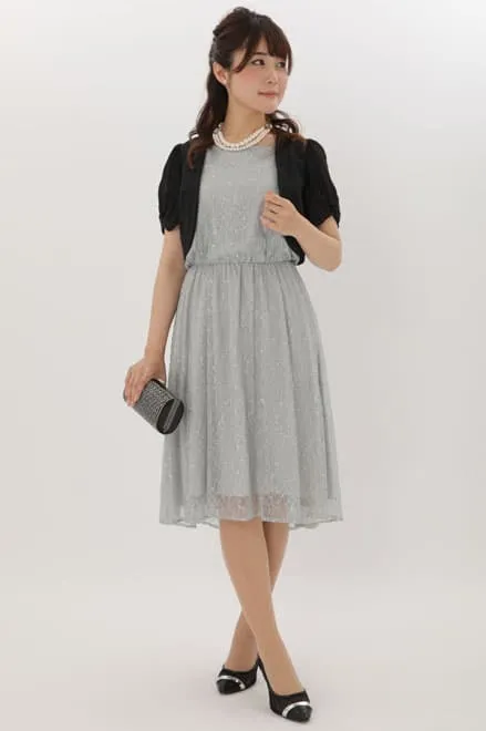 ブルーのビジュートップス付き2wayレースドレス