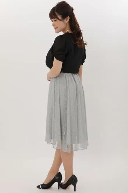 ブルーのビジュートップス付き2wayレースドレス