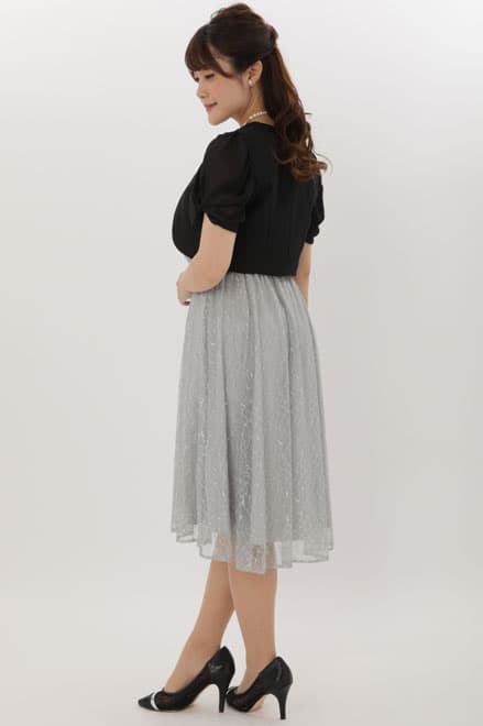 ブルーのビジュートップス付き2wayレースドレス